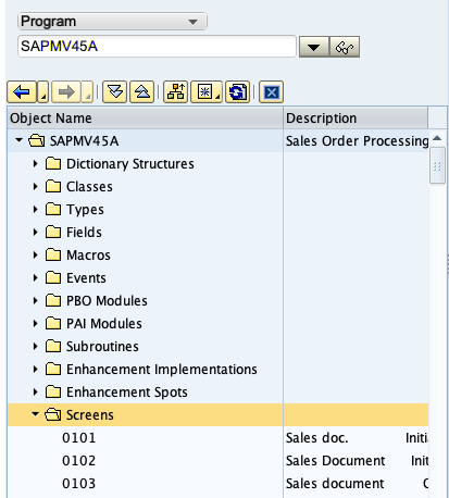 program and navigate to the "Screens" node